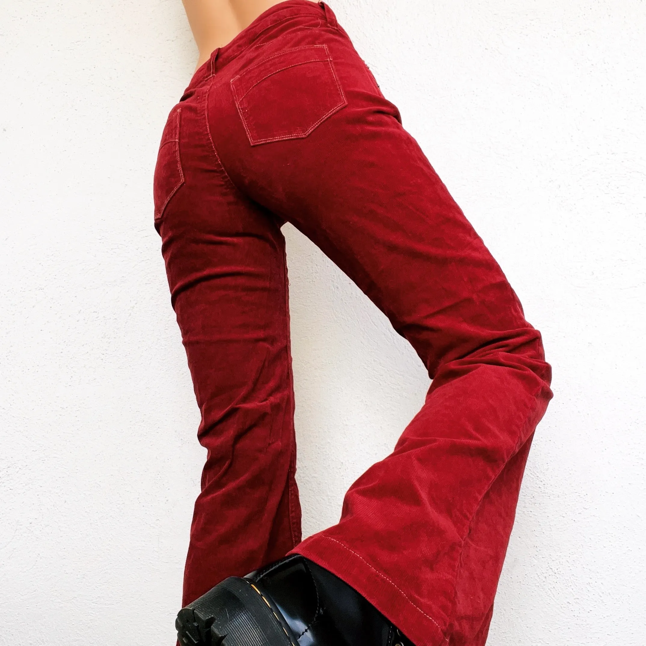 Deep Red Corduroy Flares