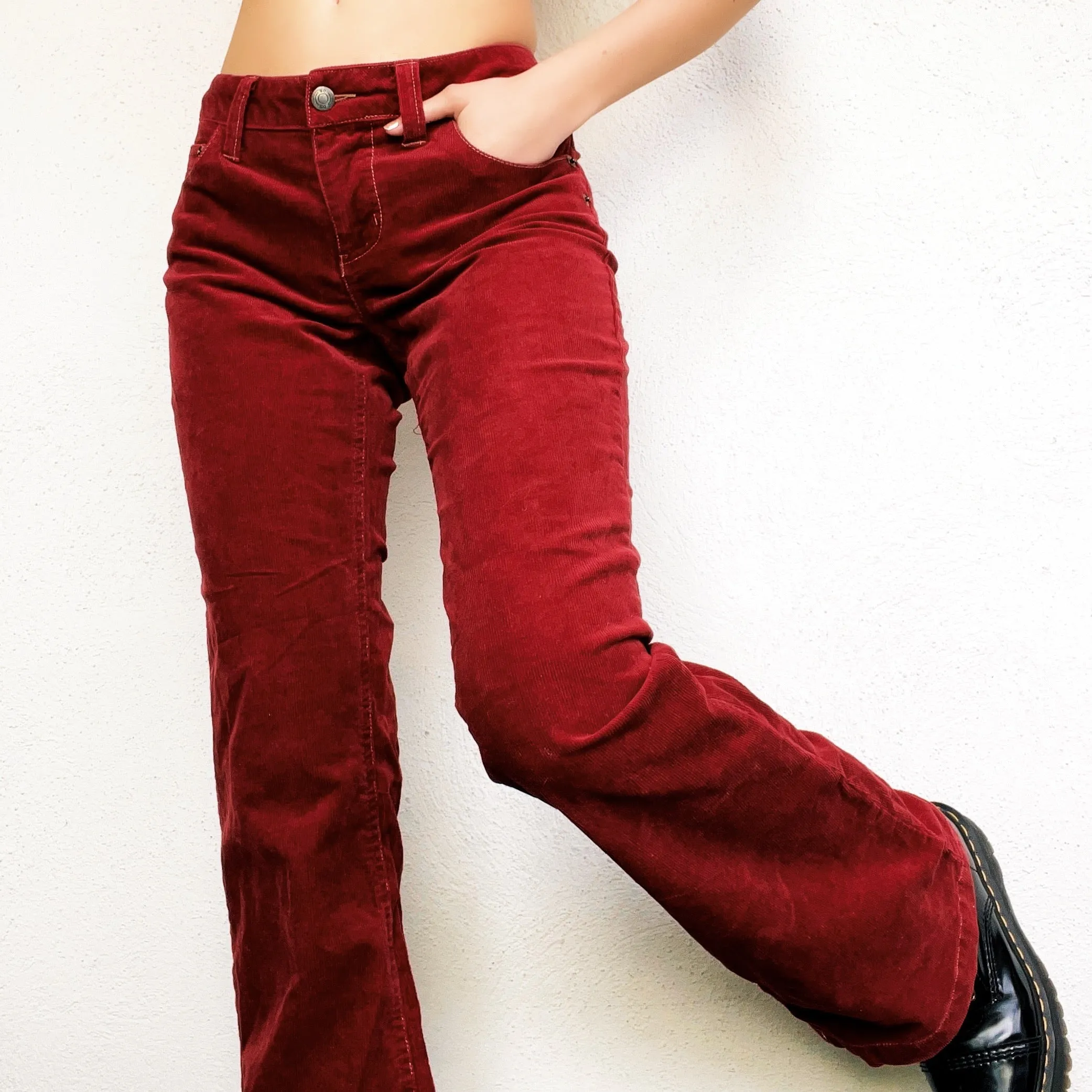 Deep Red Corduroy Flares
