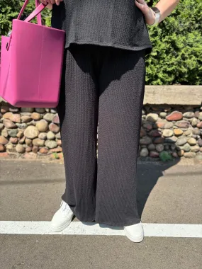 Elastic Waist Ribbed Wide Leg Pants