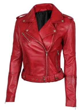 Margaret Women's Red Asymmetrical Motorcycle Leather  Jacket
