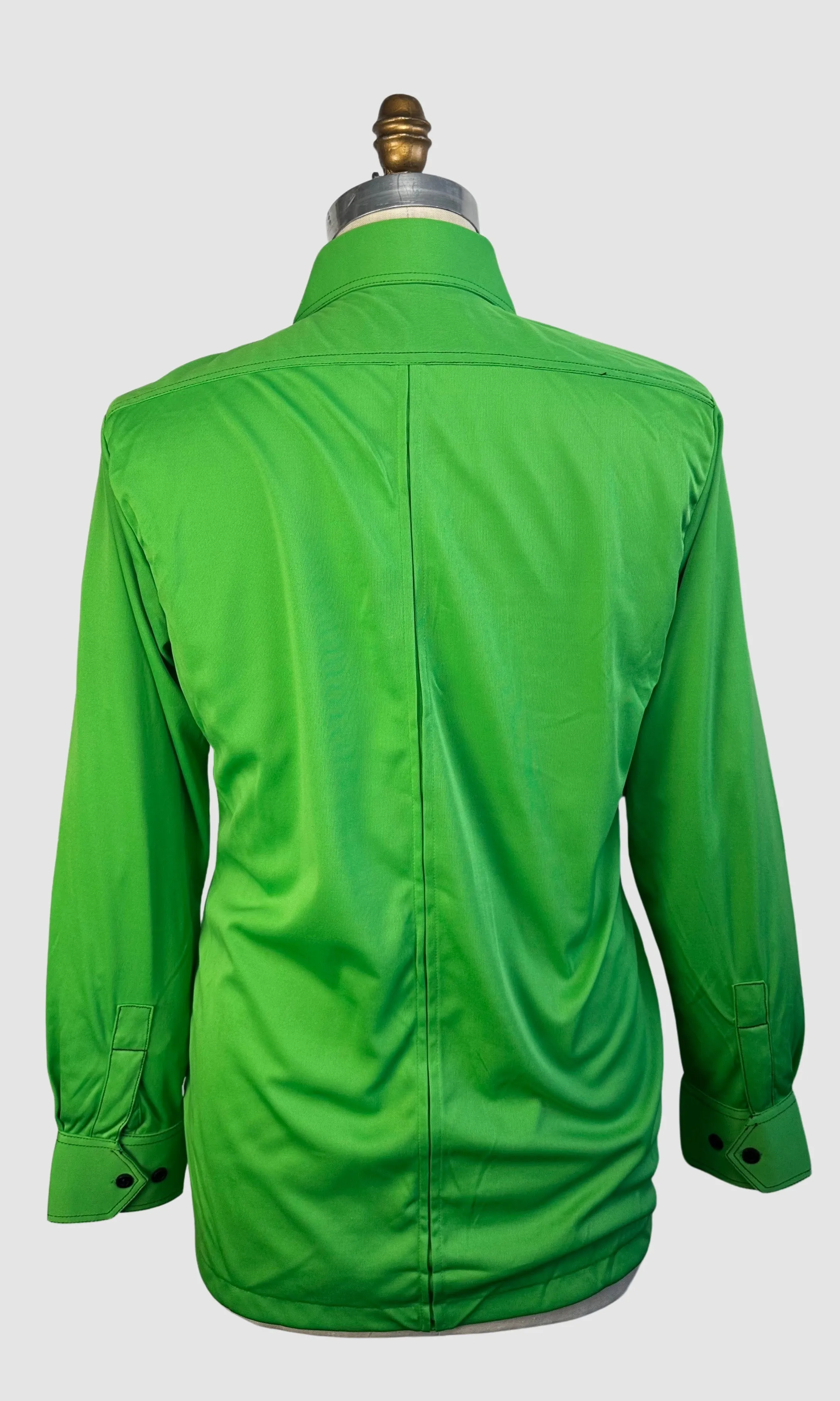 MARTINI 70s Deadstock Green Polyester Disco Shirt  Medium
