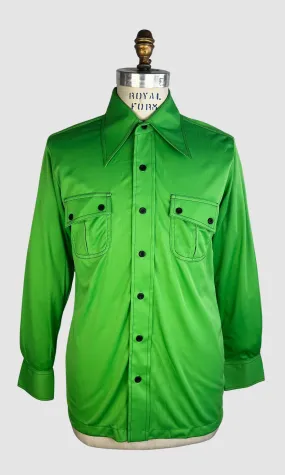 MARTINI 70s Deadstock Green Polyester Disco Shirt  Medium