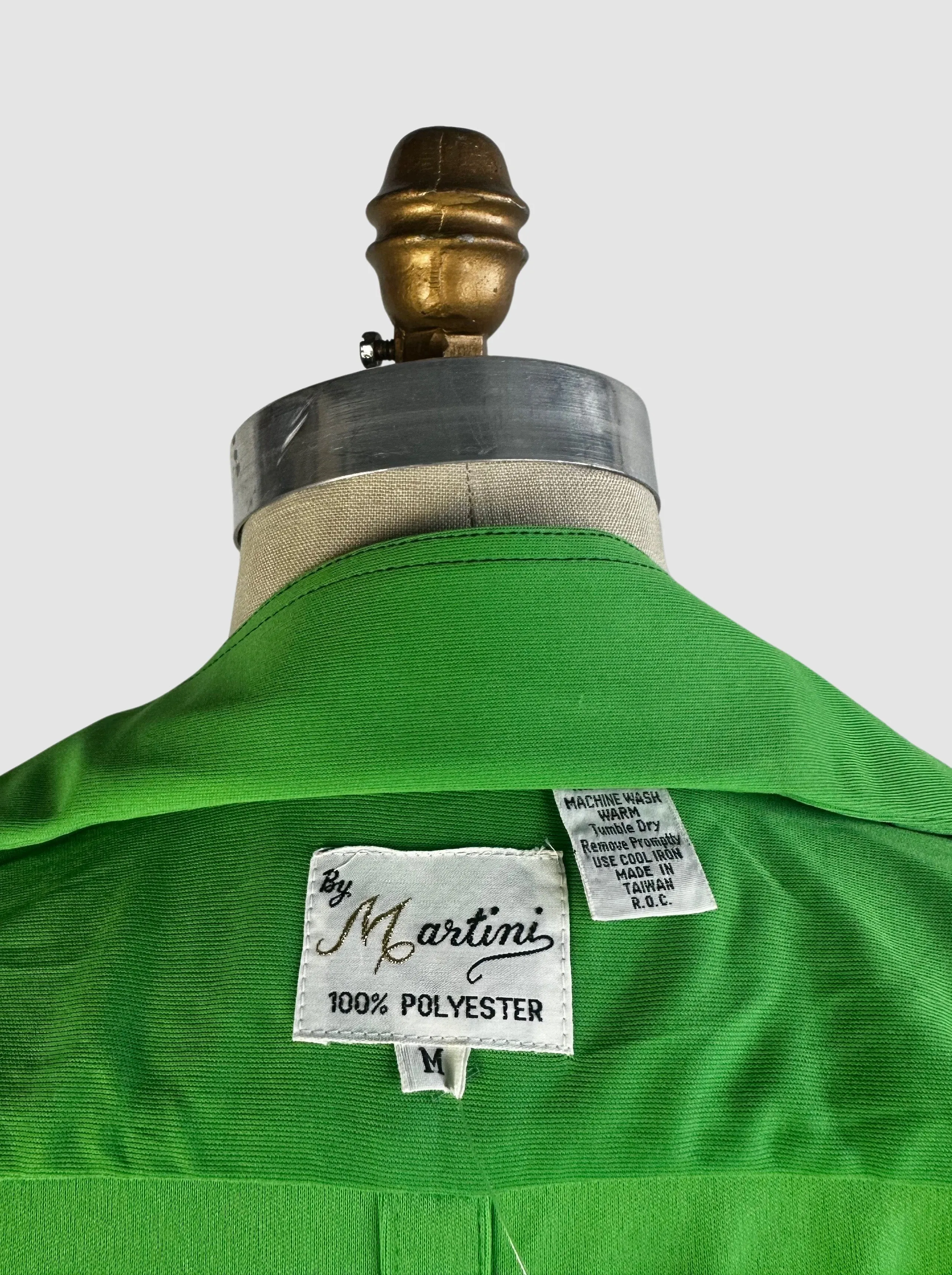 MARTINI 70s Deadstock Green Polyester Disco Shirt  Medium