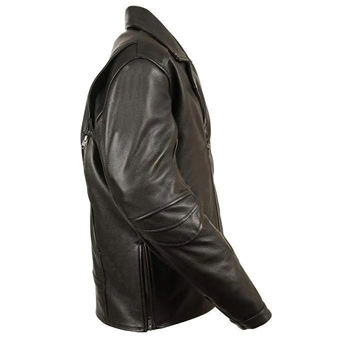Milwaukee Leather Men's Triple Stitch Extra Long Beltless Black Leather Jacket with Gun Pockets