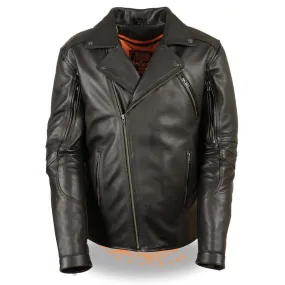 Milwaukee Leather Men's Triple Stitch Extra Long Beltless Black Leather Jacket with Gun Pockets