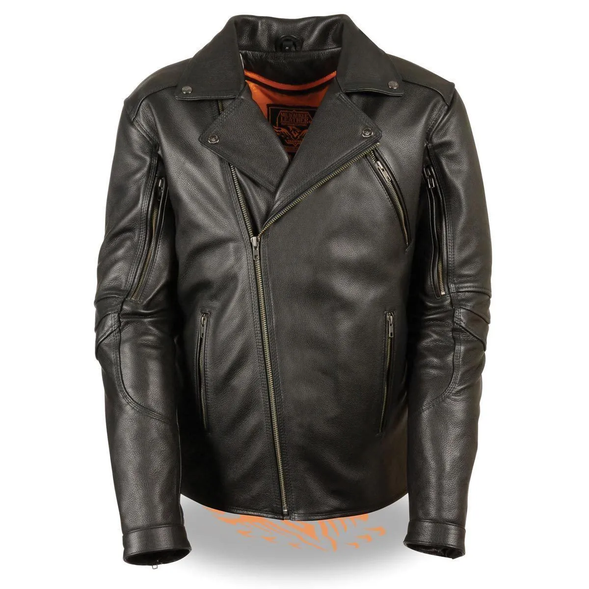 Milwaukee Leather Men's Triple Stitch Extra Long Beltless Black Leather Jacket with Gun Pockets