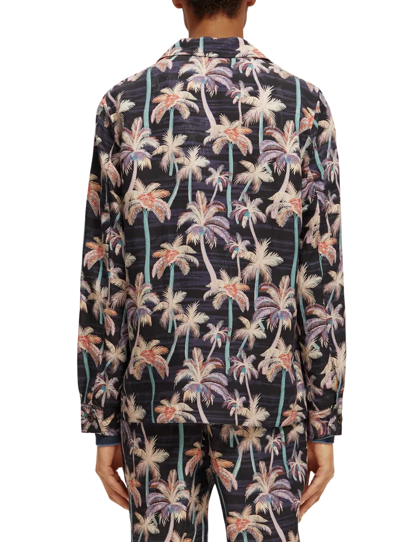 Printed Linen-Blend Unconstructed | Black Palmtree