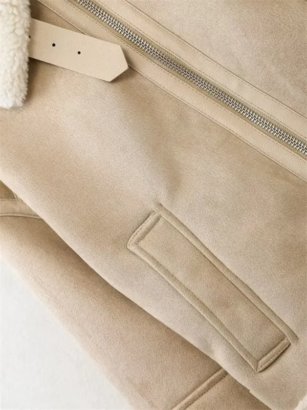 Women's Aviator Jacket in Faux Lamb Wool & Suede Leather