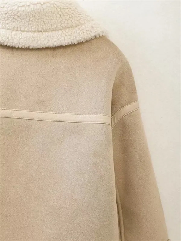 Women's Aviator Jacket in Faux Lamb Wool & Suede Leather
